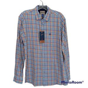 NWT ORBIT Brand Blue Orange Plaid Long Sleeved Button Shirt Men's XL